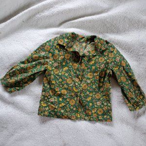 Vintage 1970's Green Flowered Crop Top, Sz XS/Small